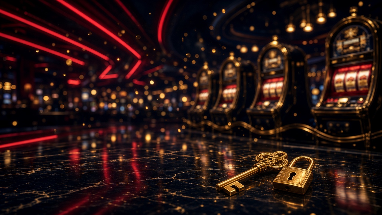 Logowanie Brionis Casino: złoty klucz i zamek na czarnym marmurze